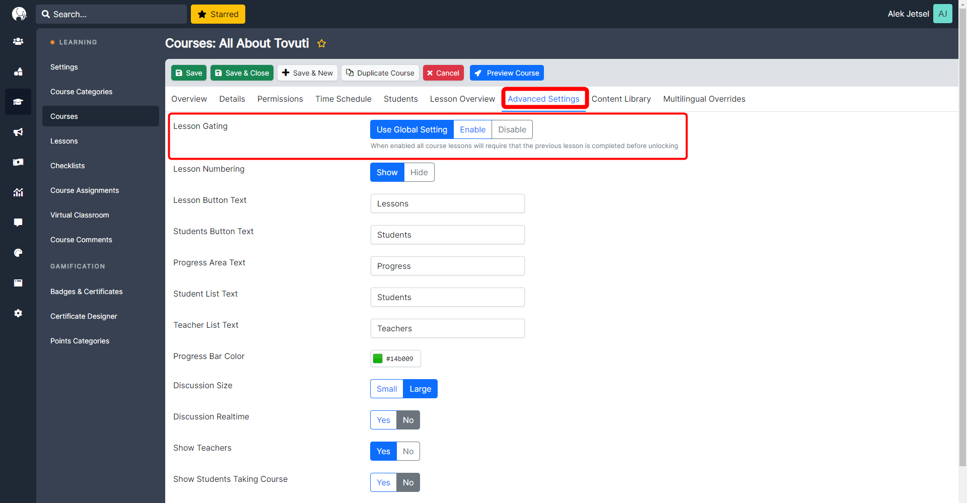 Configure Lesson Gating – Tovuti Help Center